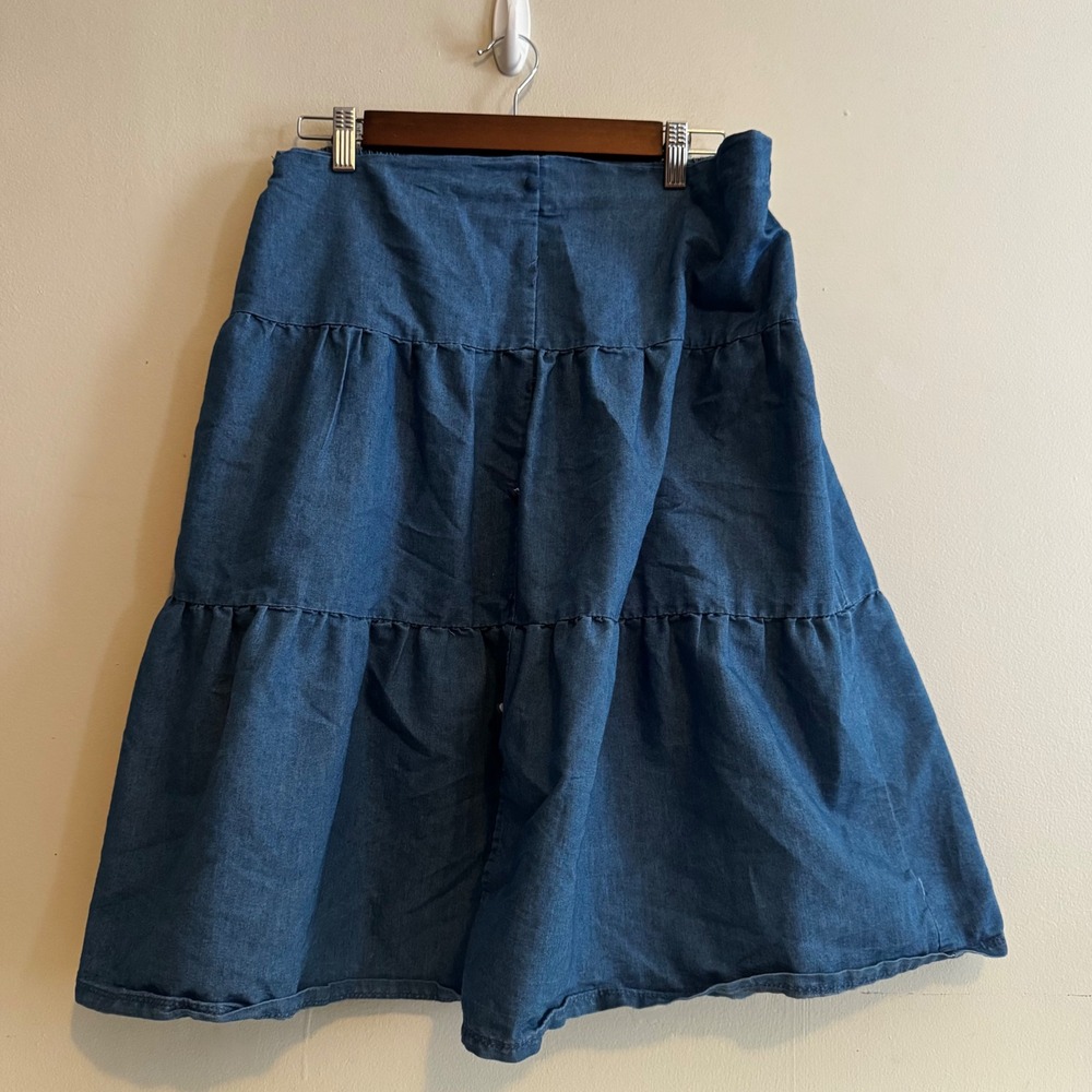 Deja Bleu Women's Sz L Blue Tiered Denim Skirt Cotton Boho Indie Fall